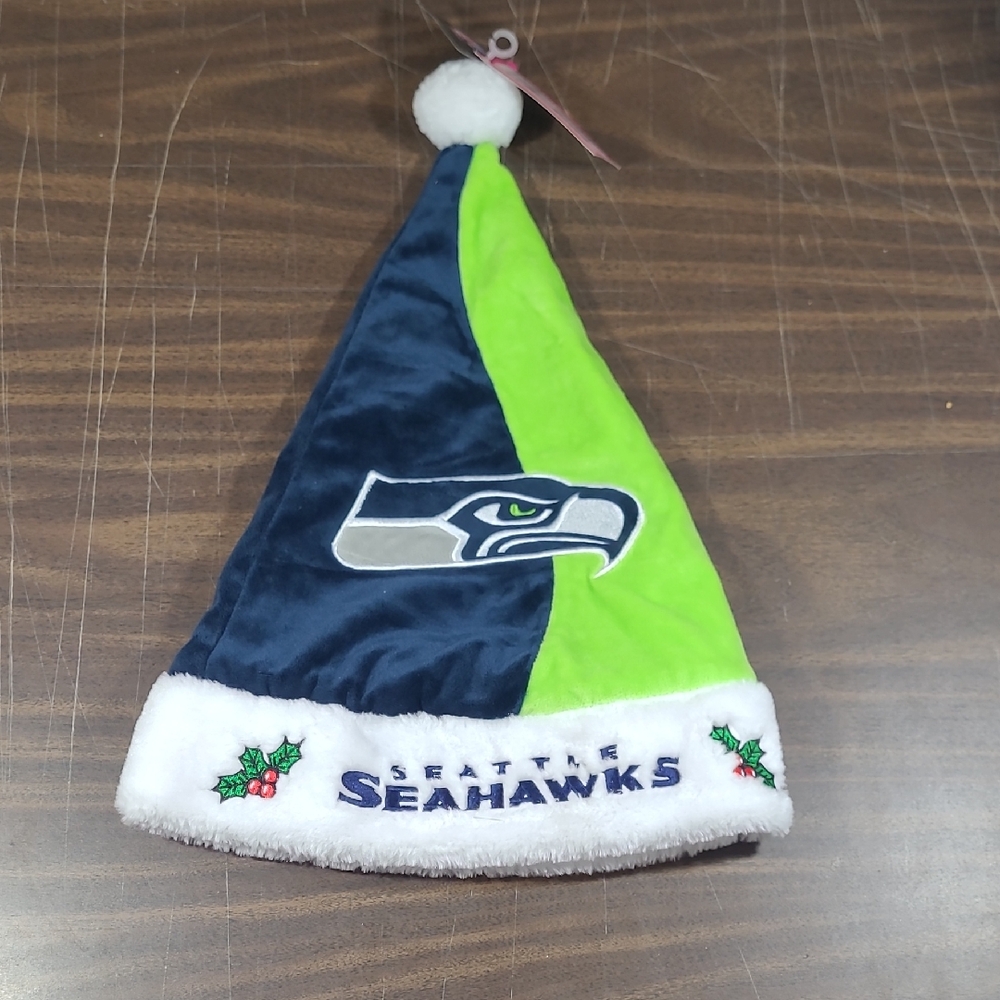 NFL Seattle Seahawks Blue and Green Holiday Santa Hat